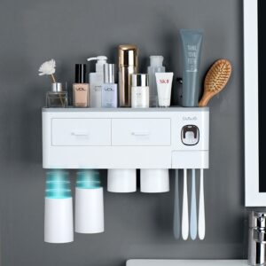 Toothbrush Holder with Toothpaste Dispenser, Cups & Storage