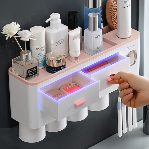 Toothbrush Holder with Toothpaste Dispenser, Cups & Storage - Image 4